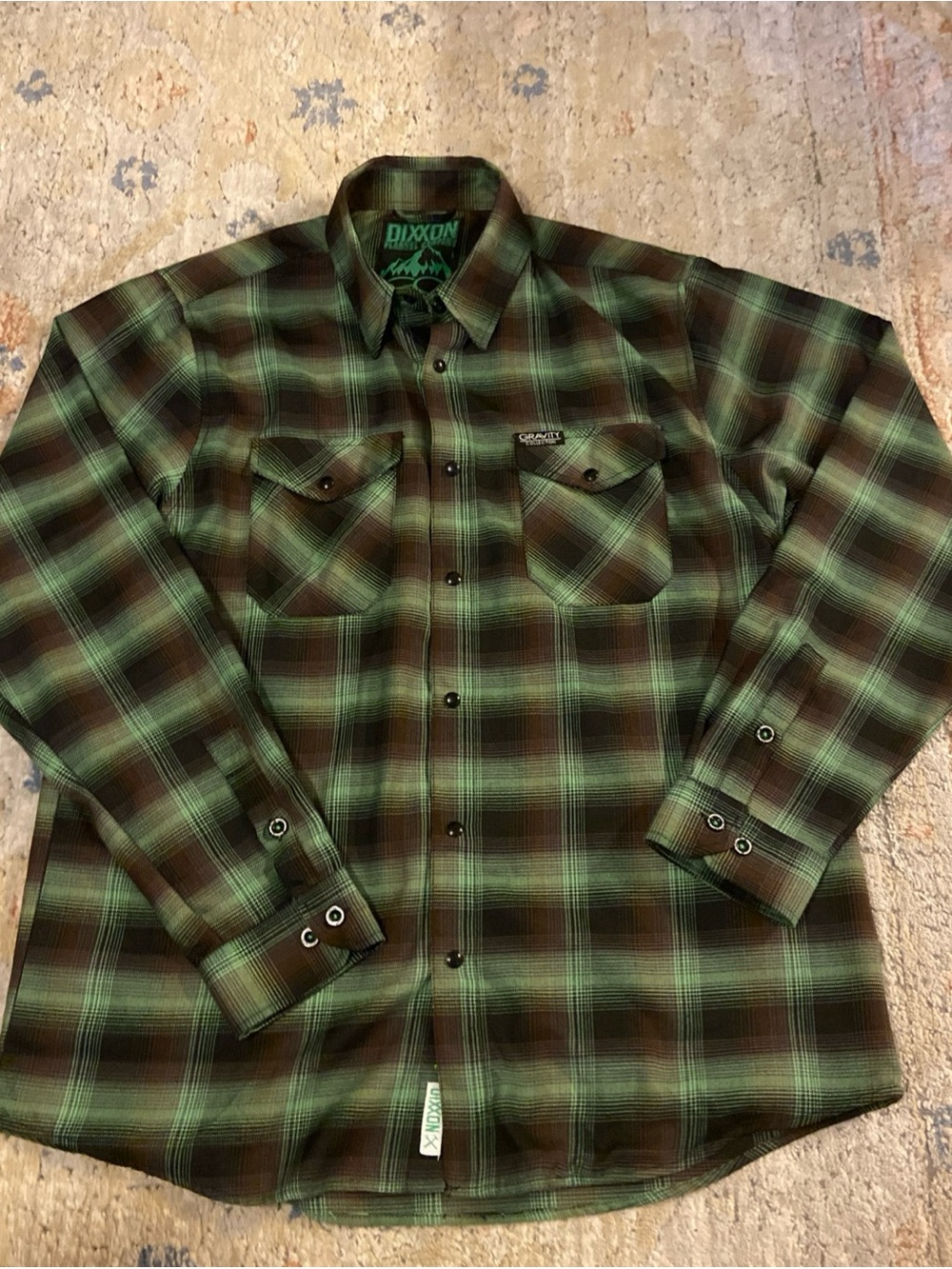 Dixxon Flannel Shirt Men’s Large L Green Pearl Snap Gravity Coffee Collection